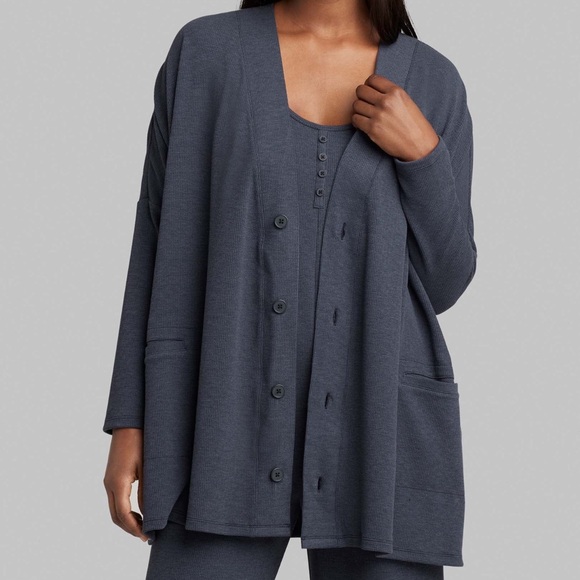Tommy John Women’s Zen Waffle Knit V Neck Buttoned Cardigan Blue M/L - Picture 1 of 7